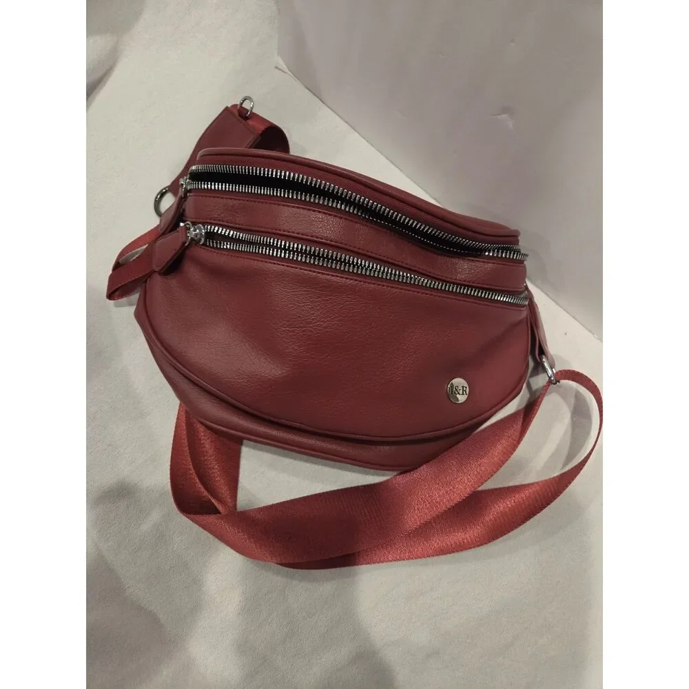 Iris & Rainbow Red Burgundy Vegan Leather Crossbody Bag Sling Bag